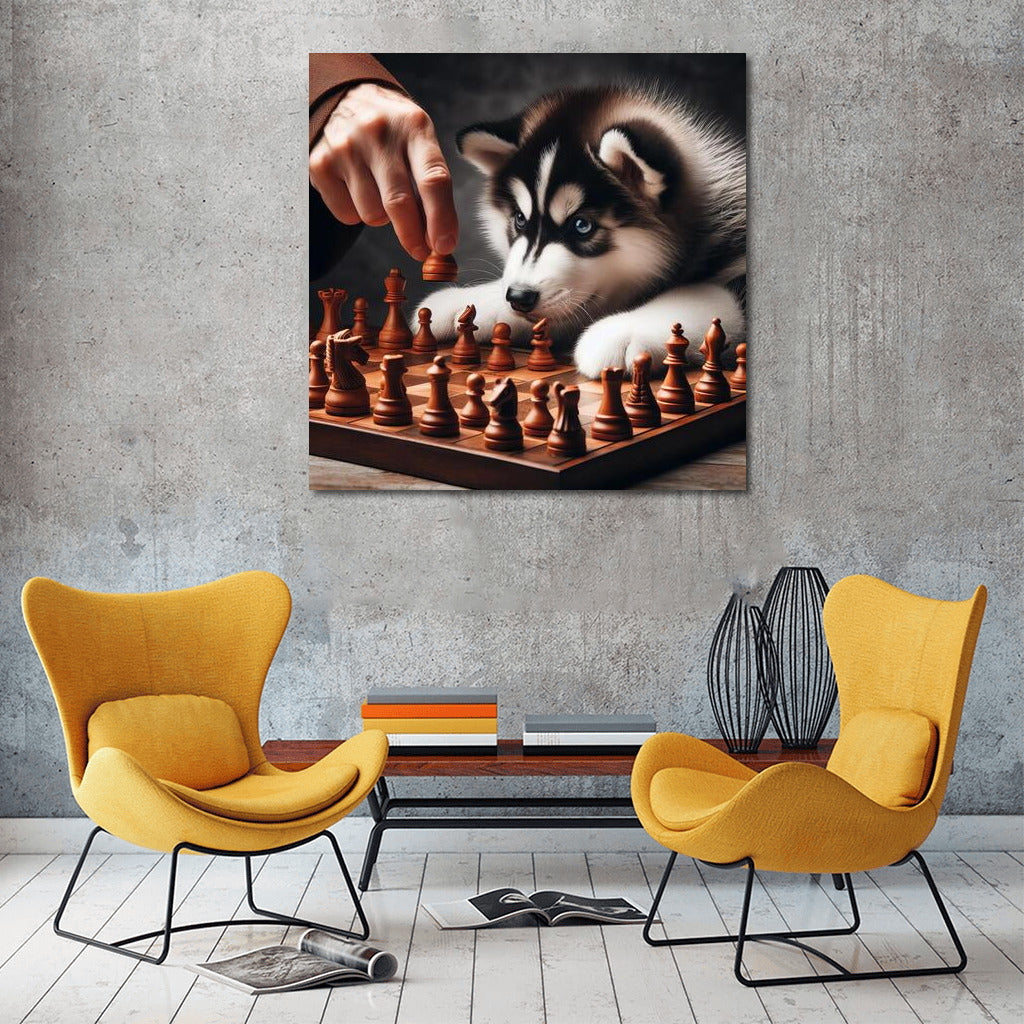 Siberian Husky Chess Tournament: Live Pieces in Battle