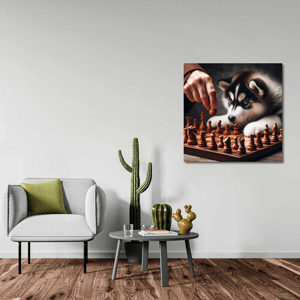 Siberian Husky Chess Tournament: Live Pieces in Battle