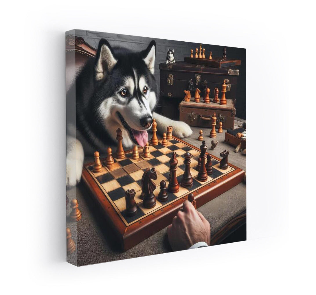 Siberian Husky Chess Tournament: Live Pieces in Battle