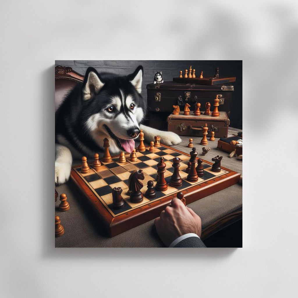 Siberian Husky Chess Tournament: Live Pieces in Battle
