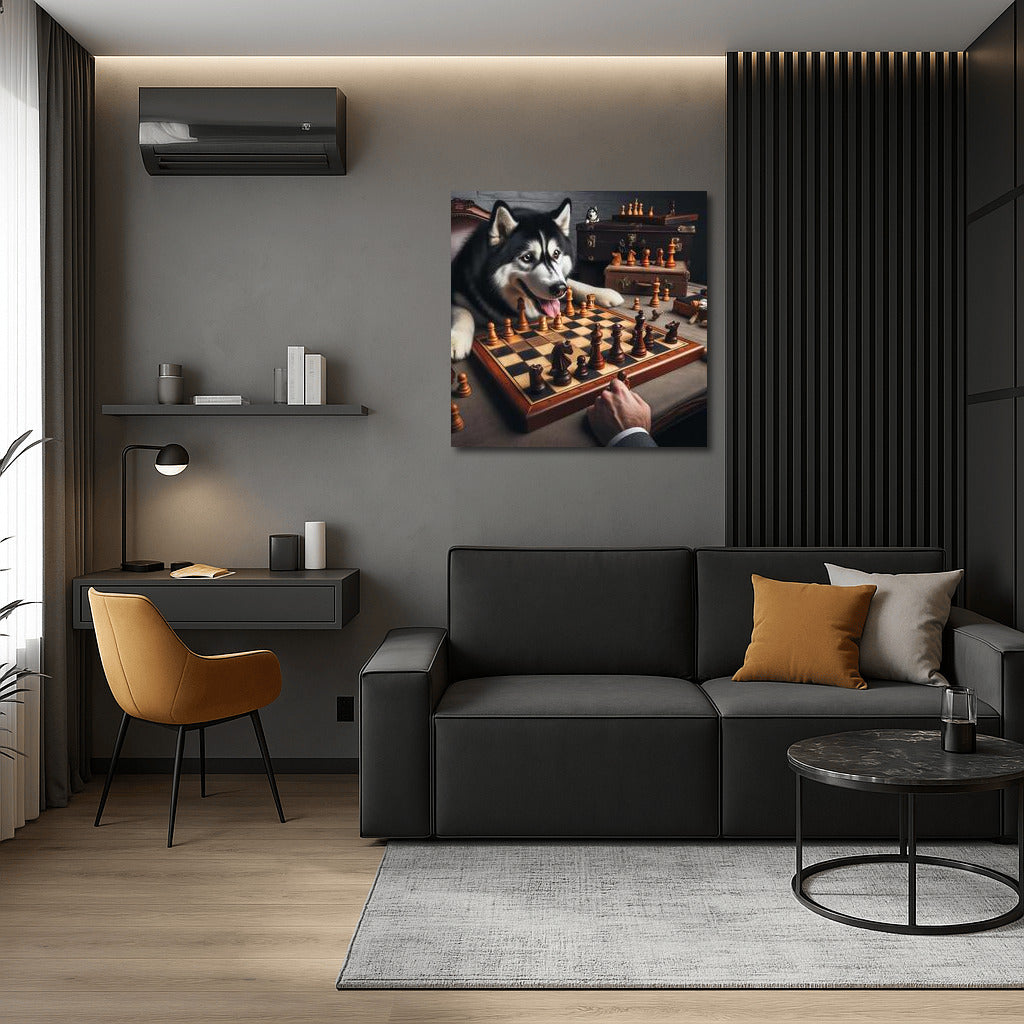 Siberian Husky Chess Tournament: Live Pieces in Battle