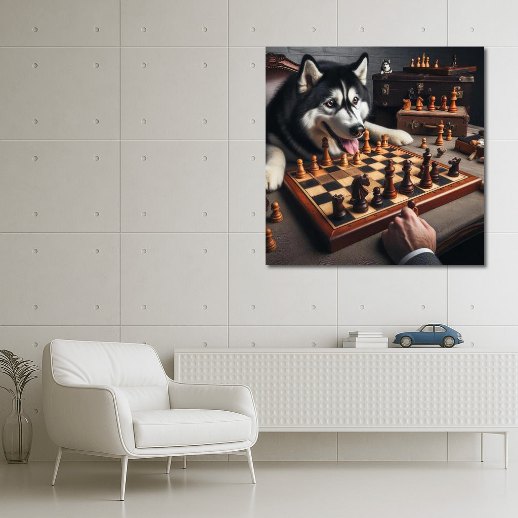 Siberian Husky Chess Tournament: Live Pieces in Battle