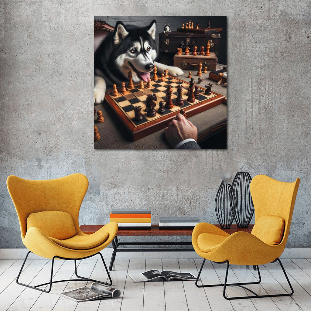 Siberian Husky Chess Tournament: Live Pieces in Battle