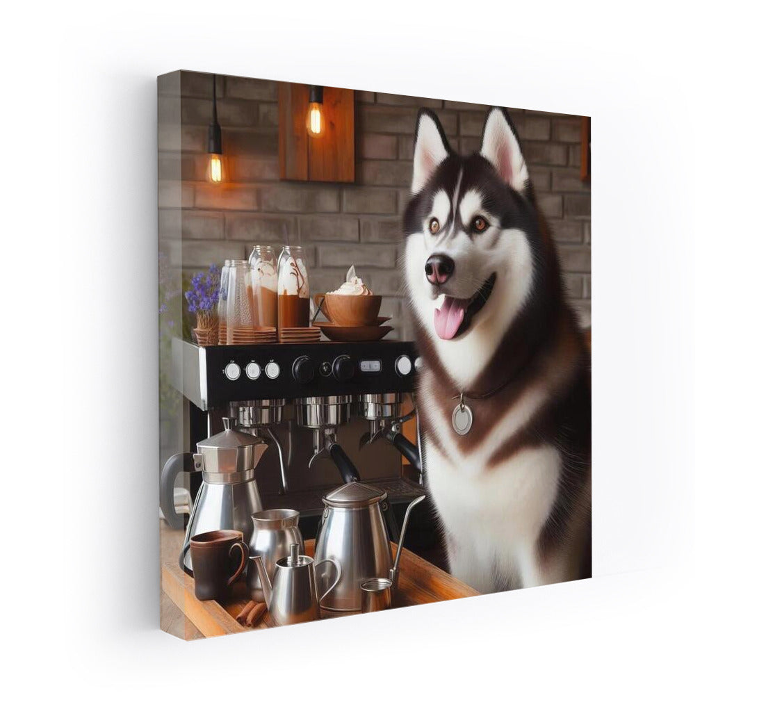 Husky Barista at the Coffee Machine: Cozy Style for the Interior