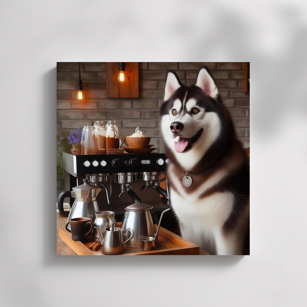 Husky Barista at the Coffee Machine: Cozy Style for the Interior