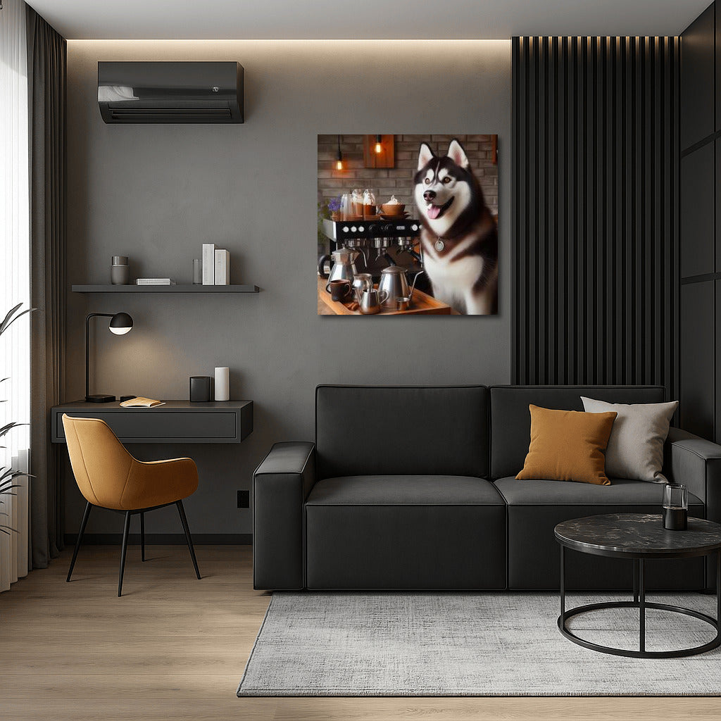 Husky Barista at the Coffee Machine: Cozy Style for the Interior