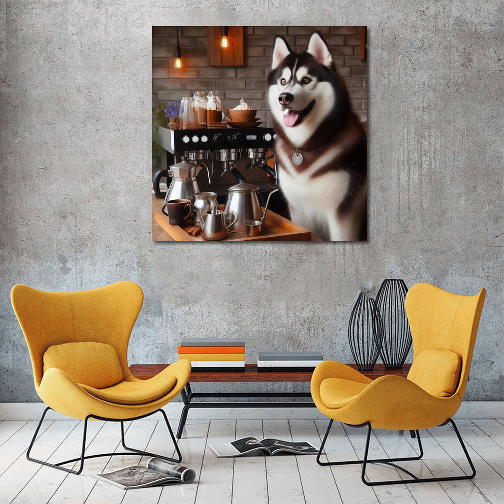 Husky Barista at the Coffee Machine: Cozy Style for the Interior