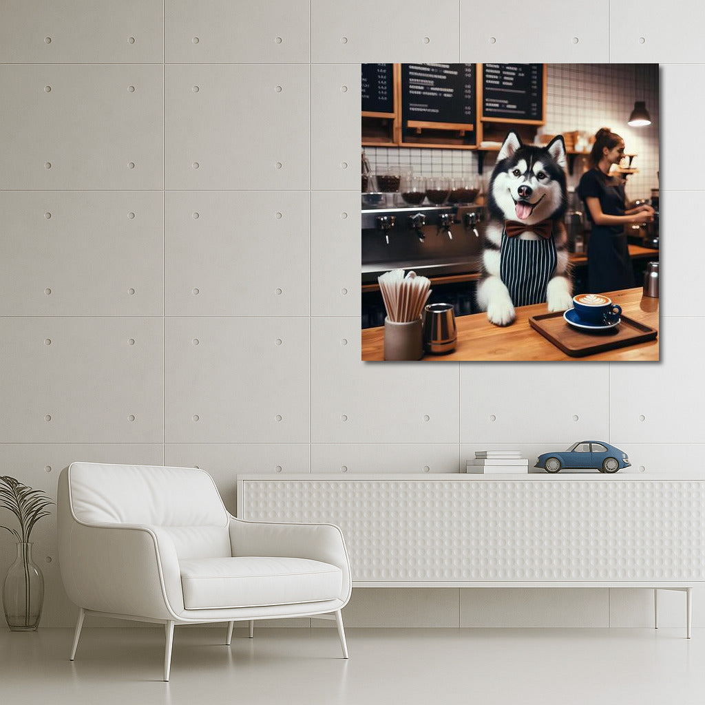 Siberian Husky Barista: Coffee Charm for Your Interior
