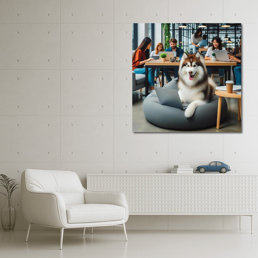 Creative Husky in Coworking: Furry Genius at Work