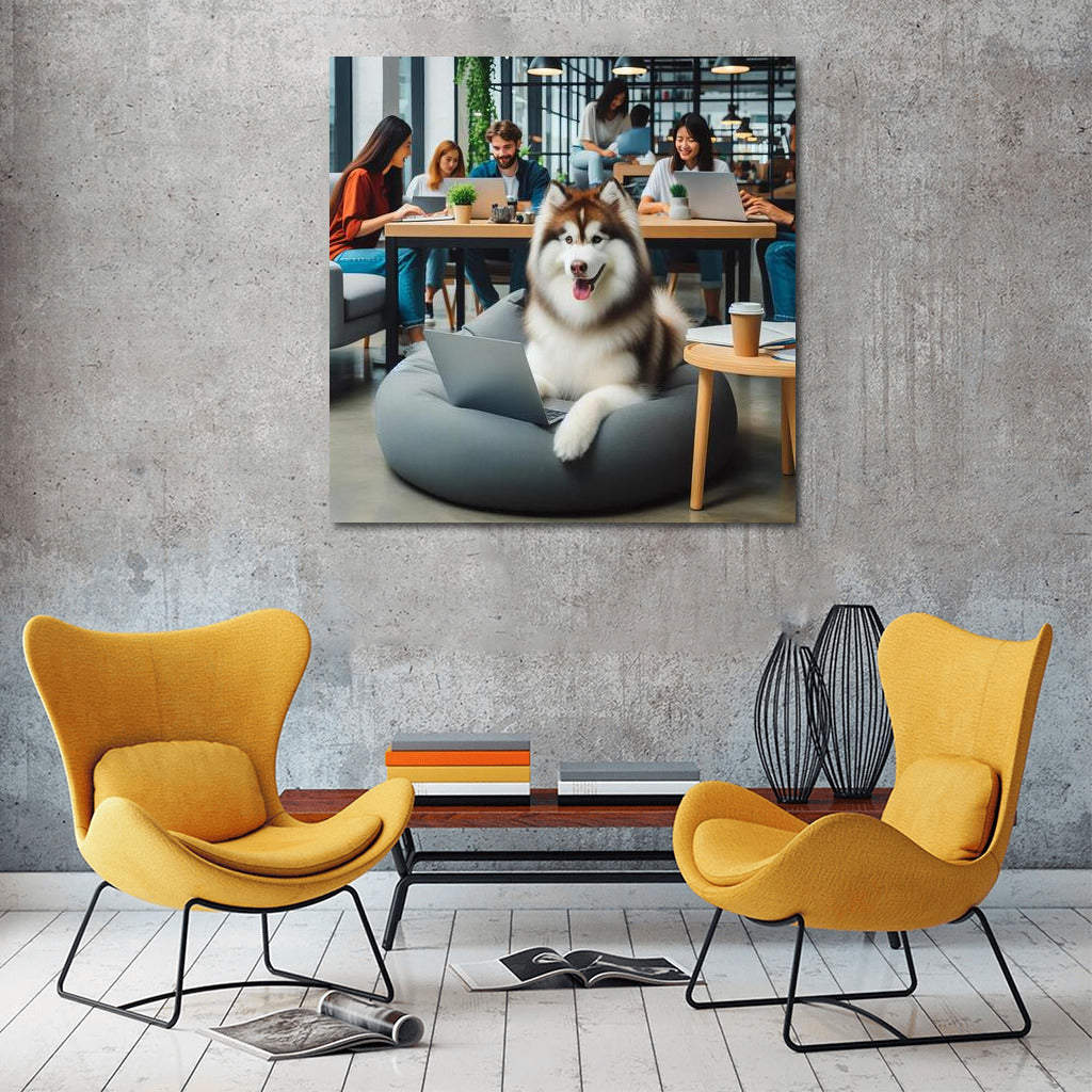 Creative Husky in Coworking: Furry Genius at Work