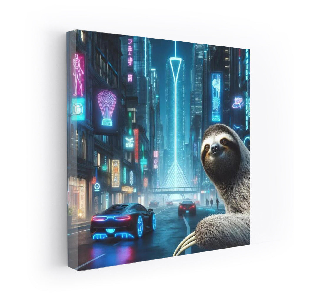Sloth in the Neon Metropolis of the Future: Sloth Futuristic Cityscape 4
