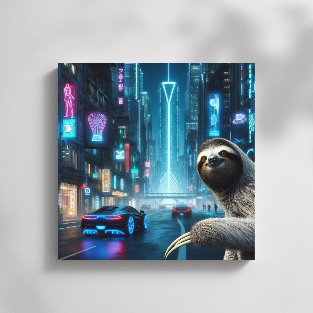 Sloth in the Neon Metropolis of the Future: Sloth Futuristic Cityscape 4
