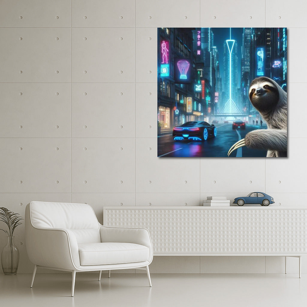 Sloth in the Neon Metropolis of the Future: Sloth Futuristic Cityscape 4