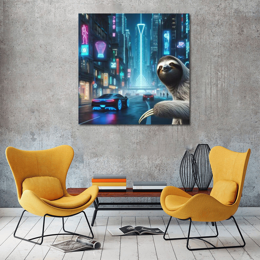 Sloth in the Neon Metropolis of the Future: Sloth Futuristic Cityscape 4