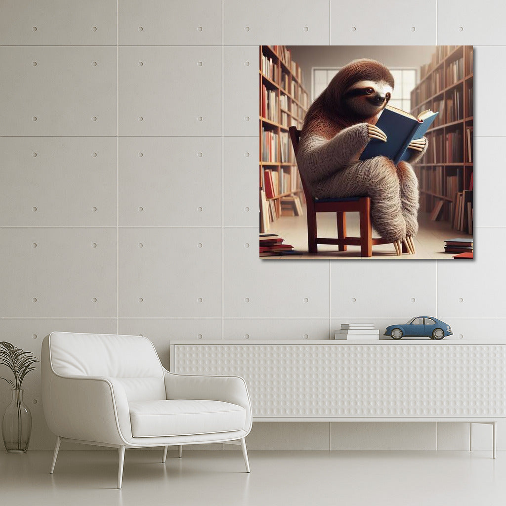 Sloth in the Library: Reading on a Little Chair