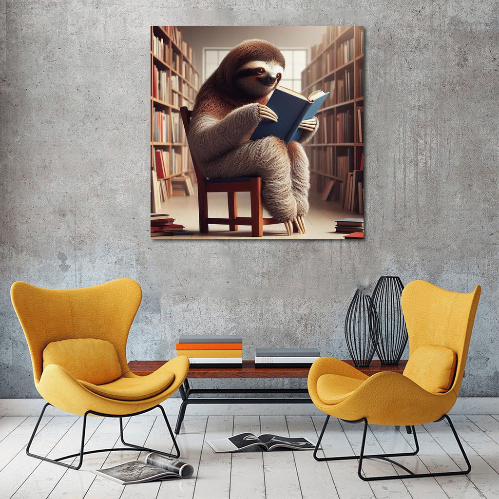 Sloth in the Library: Reading on a Little Chair