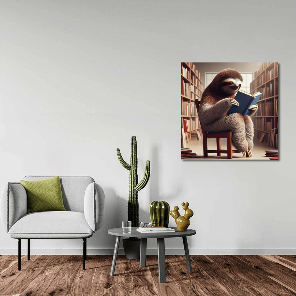 Sloth in the Library: Reading on a Little Chair