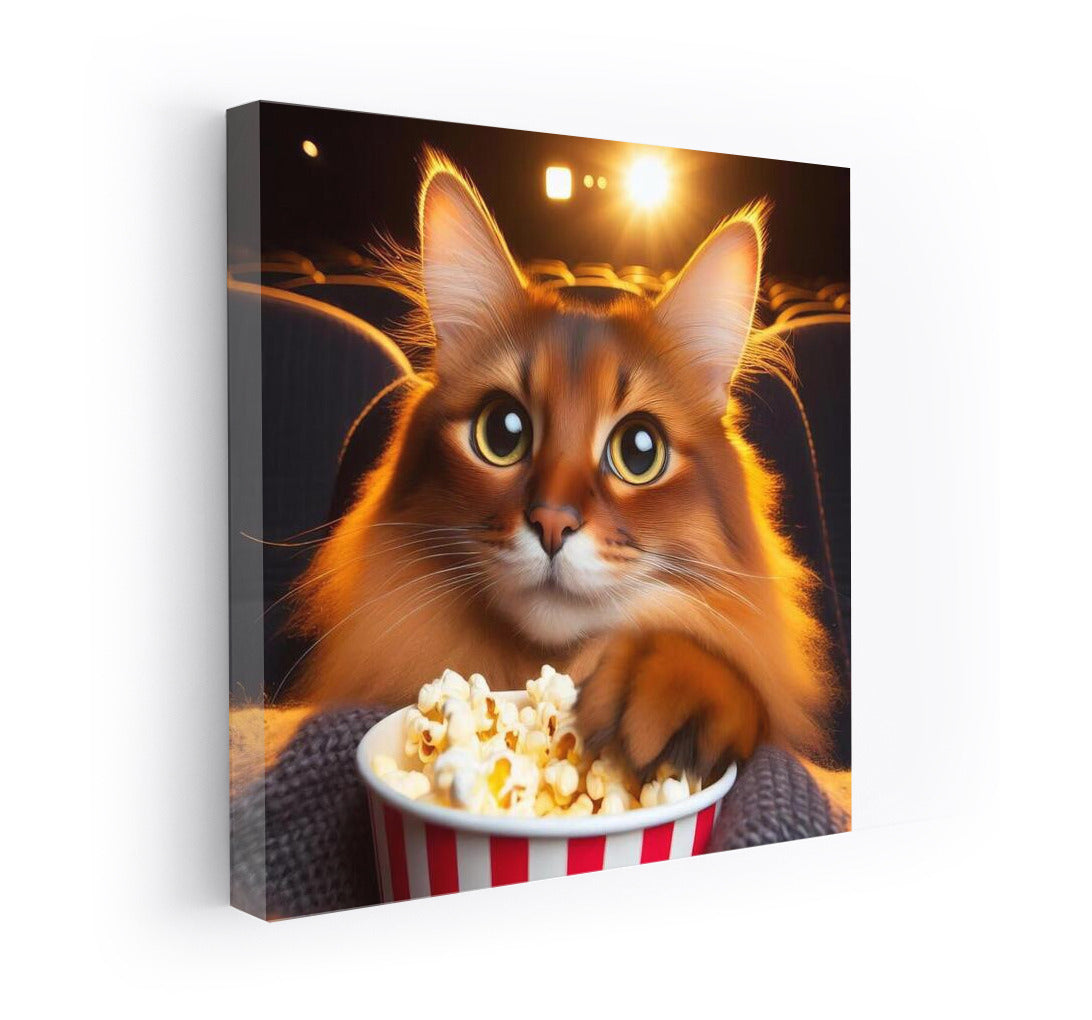 Somali Cat in a Movie Theater with Popcorn: The Charm of Movie Night