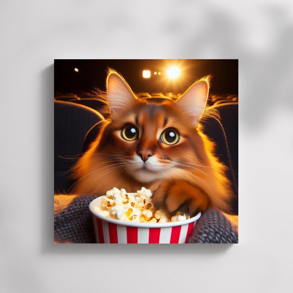 Somali Cat in a Movie Theater with Popcorn: The Charm of Movie Night