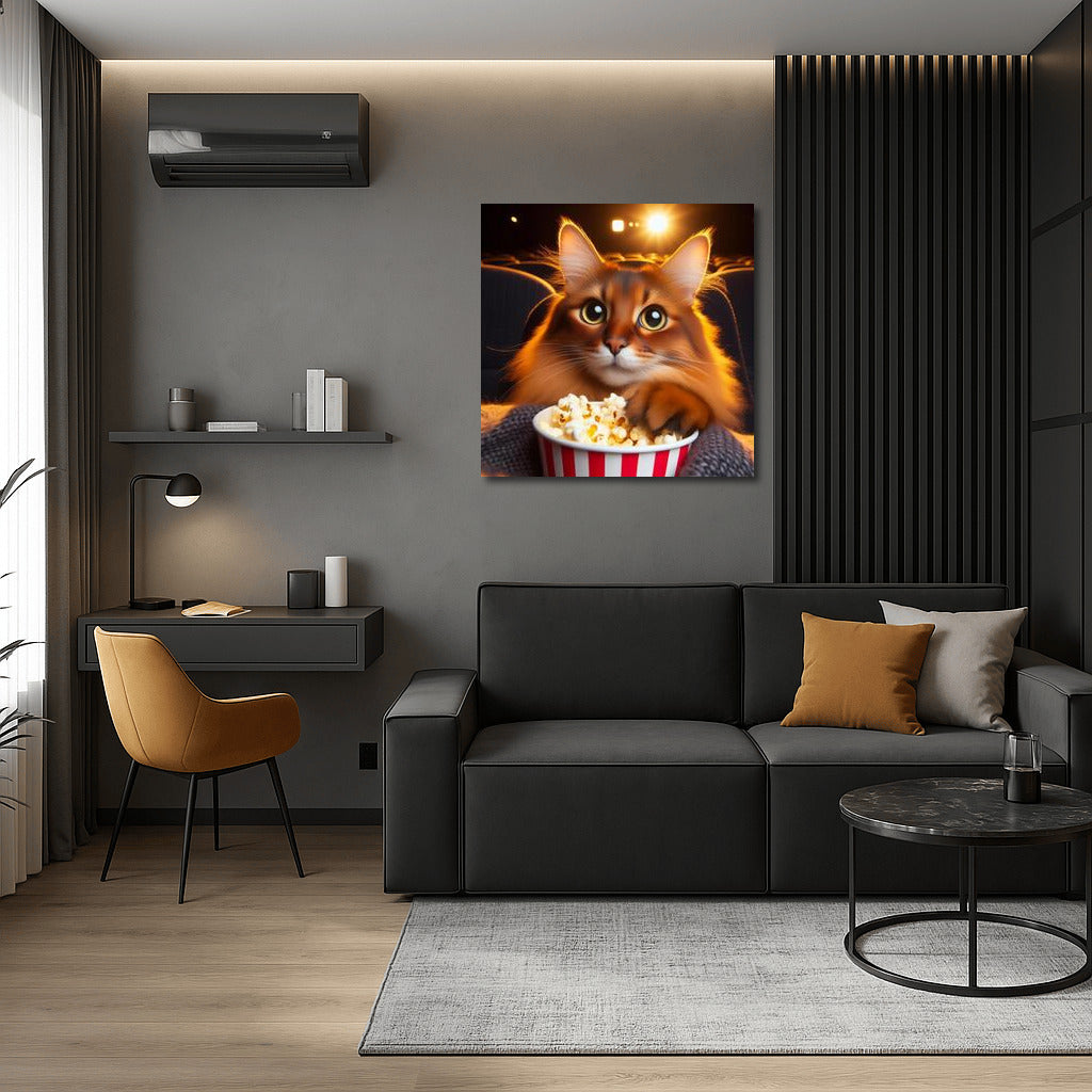 Somali Cat in a Movie Theater with Popcorn: The Charm of Movie Night