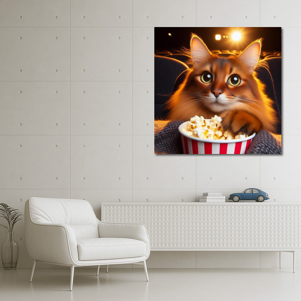 Somali Cat in a Movie Theater with Popcorn: The Charm of Movie Night