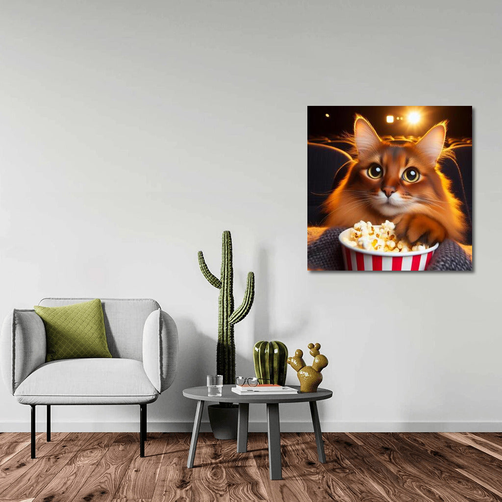 Somali Cat in a Movie Theater with Popcorn: The Charm of Movie Night