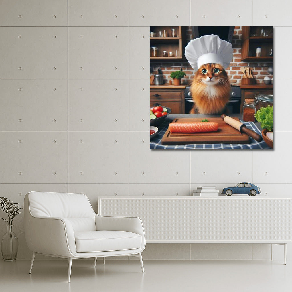 Somali cat in a chef's hat: a furry culinary master