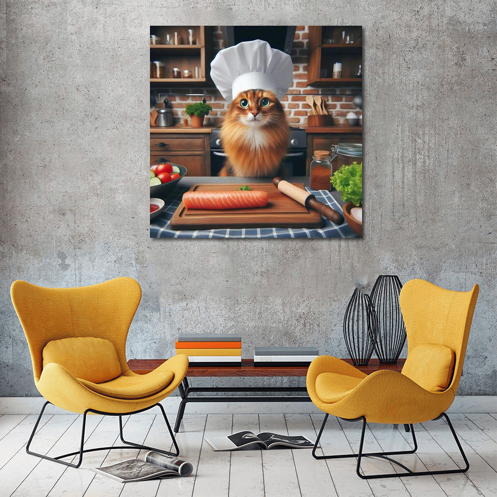 Somali cat in a chef's hat: a furry culinary master