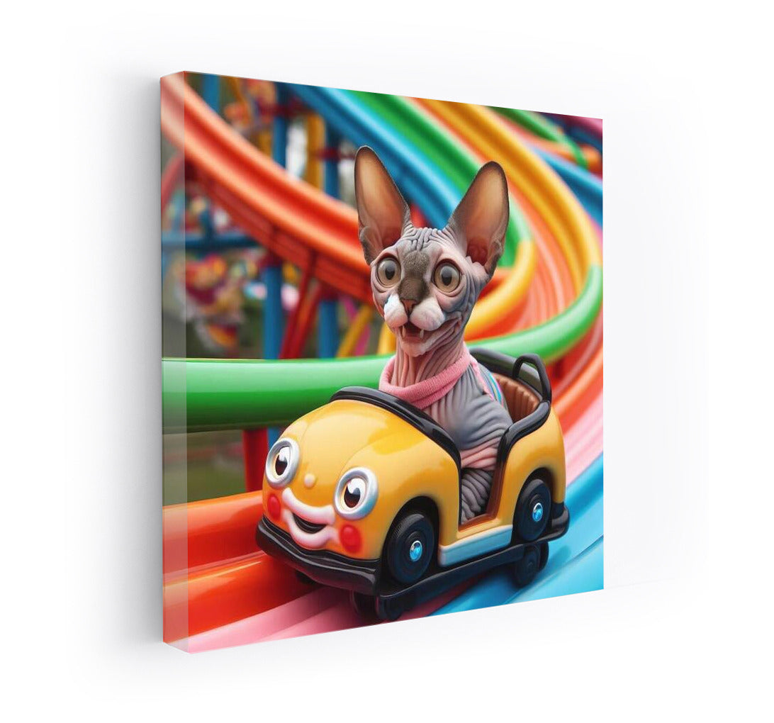 Sphinx on Wheels: A Funny Cat in the Amusement Park