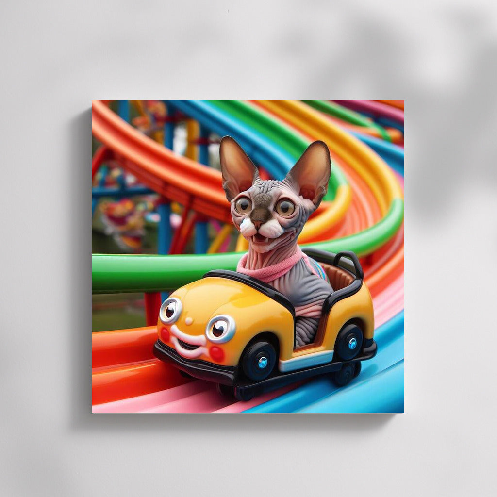 Sphinx on Wheels: A Funny Cat in the Amusement Park