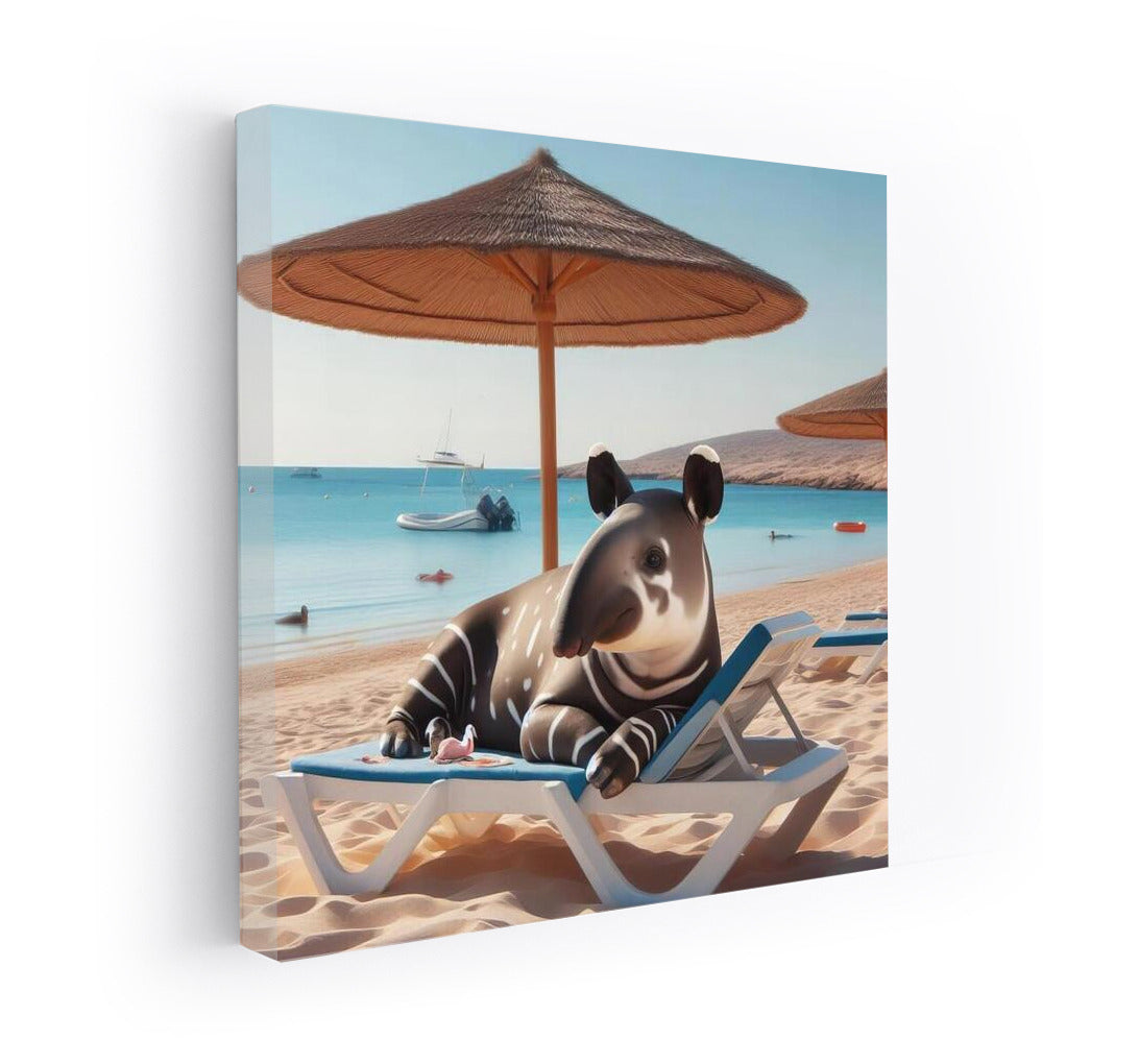 Tapir on the Beach: Serene Relaxation Under an Umbrella
