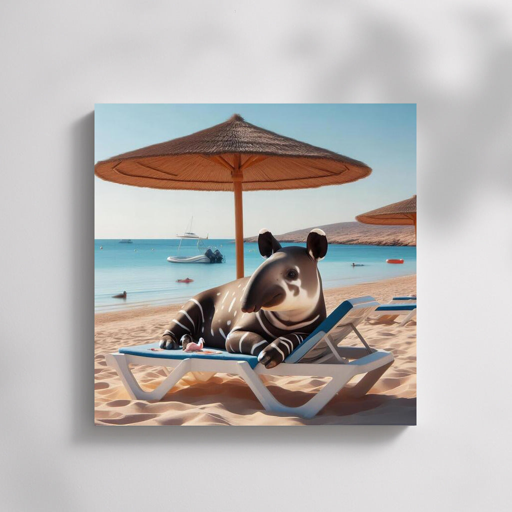 Tapir on the Beach: Serene Relaxation Under an Umbrella