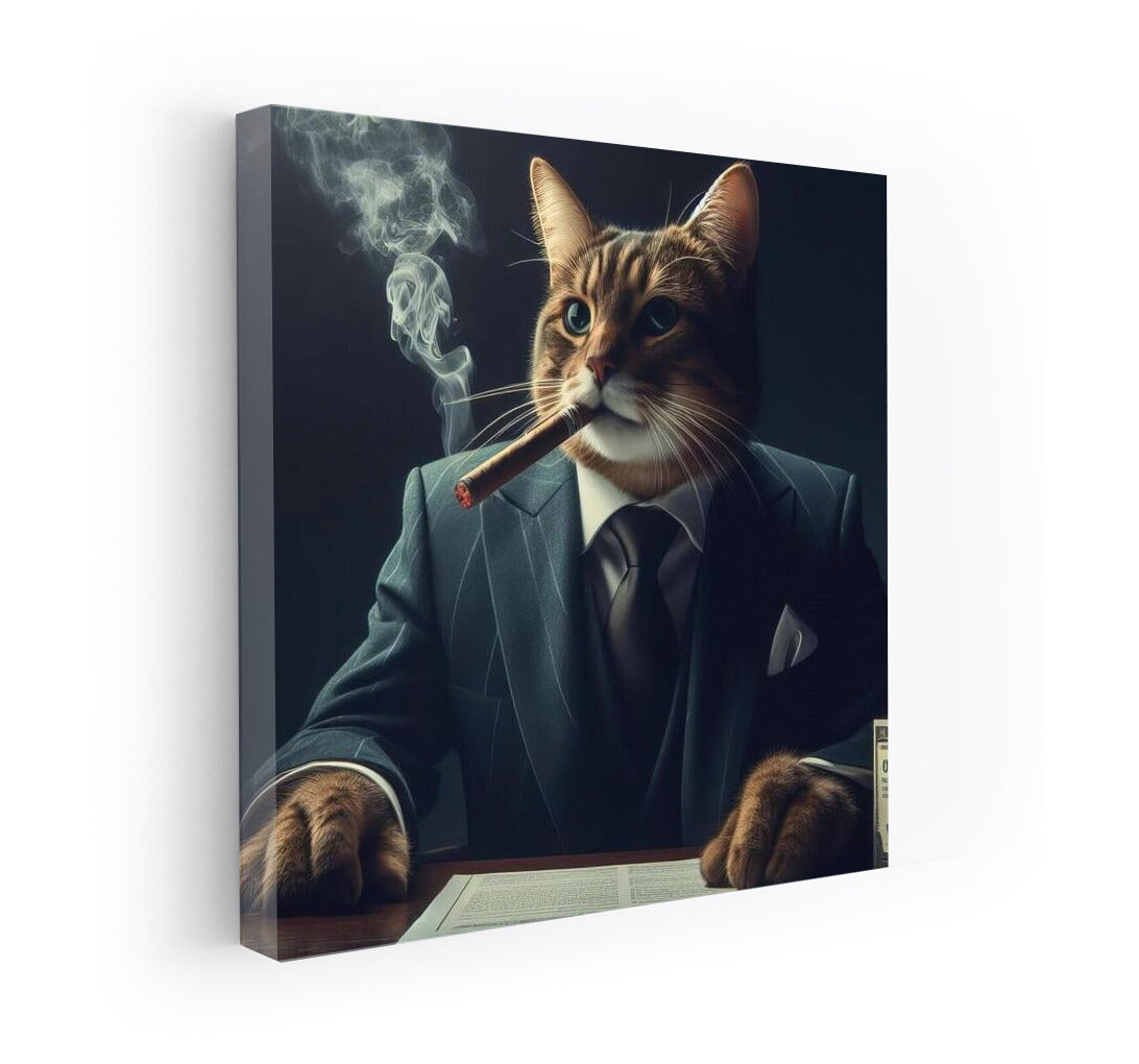 Mafia Cat: Stylish Boss with a Cigar in a Dark Room