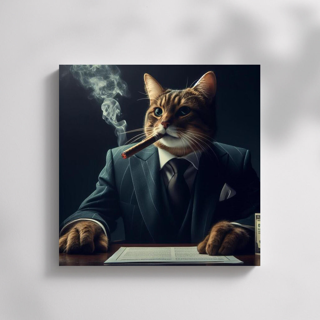 Mafia Cat: Stylish Boss with a Cigar in a Dark Room