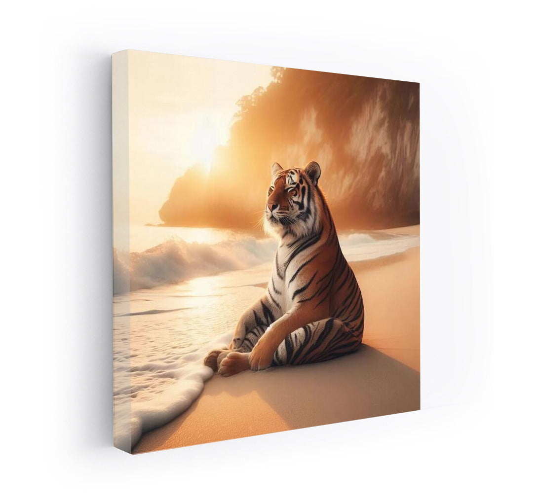 Tiger Meditation on the Beach: Harmony of Nature and Tranquility