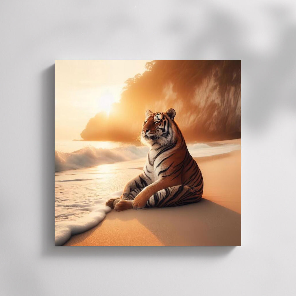 Tiger Meditation on the Beach: Harmony of Nature and Tranquility