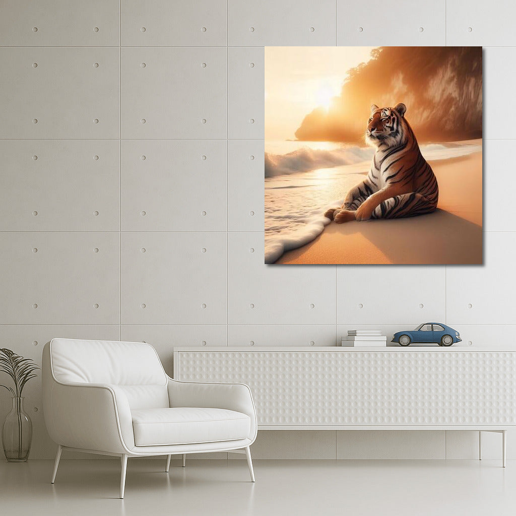 Tiger Meditation on the Beach: Harmony of Nature and Tranquility