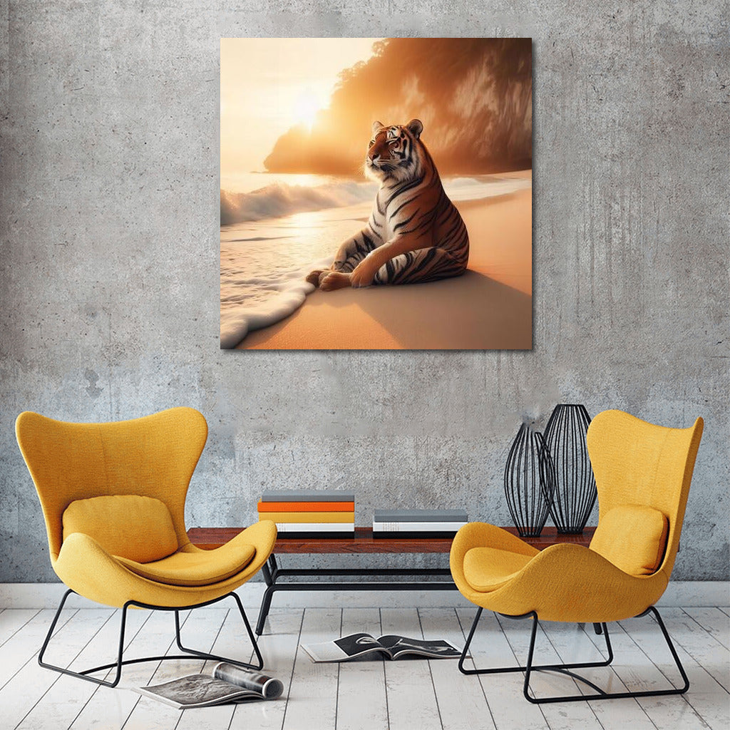 Tiger Meditation on the Beach: Harmony of Nature and Tranquility
