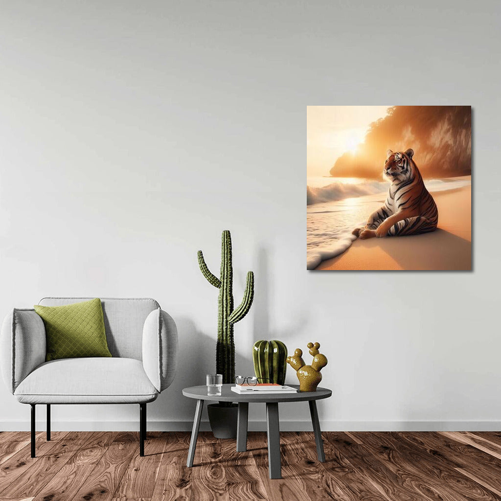 Tiger Meditation on the Beach: Harmony of Nature and Tranquility