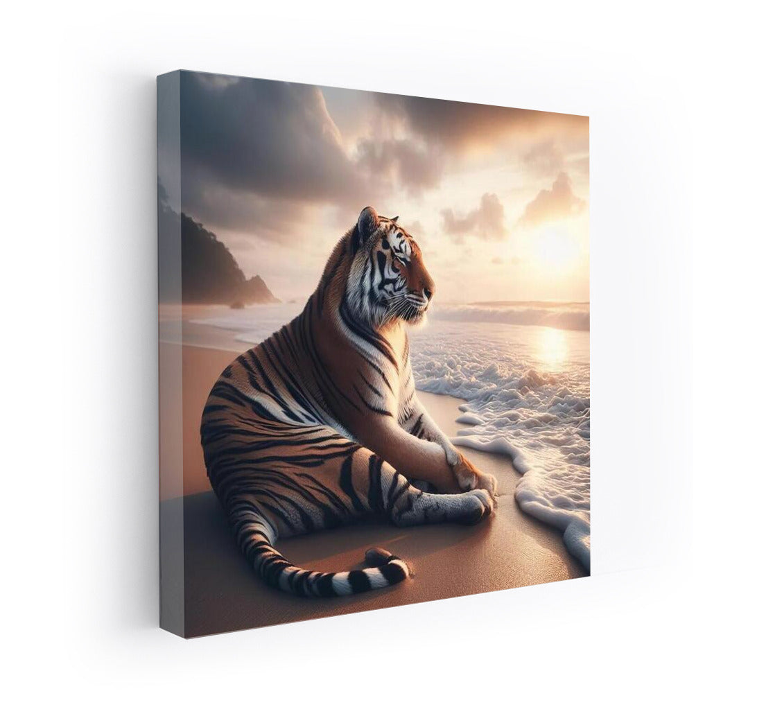 Tiger Meditation on the Beach: Peace and Strength in the Interior