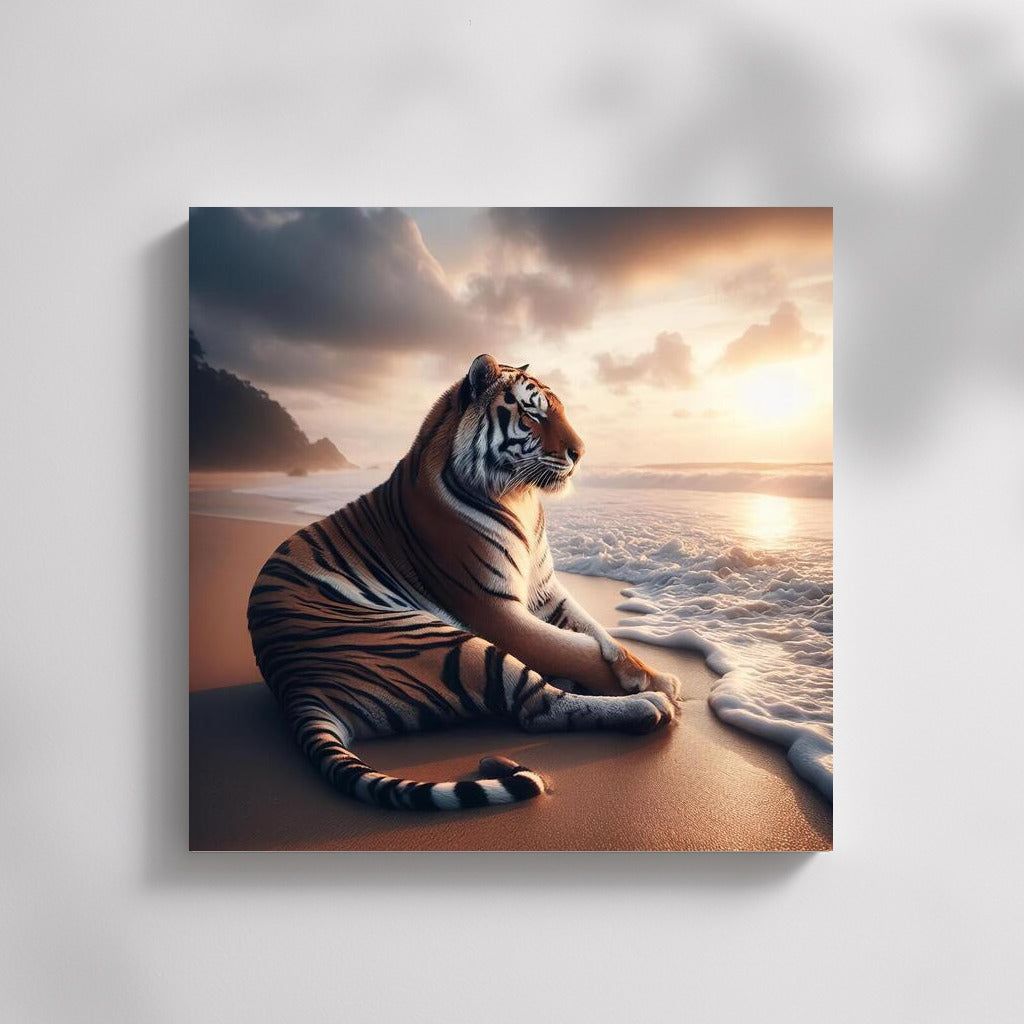 Tiger Meditation on the Beach: Peace and Strength in the Interior