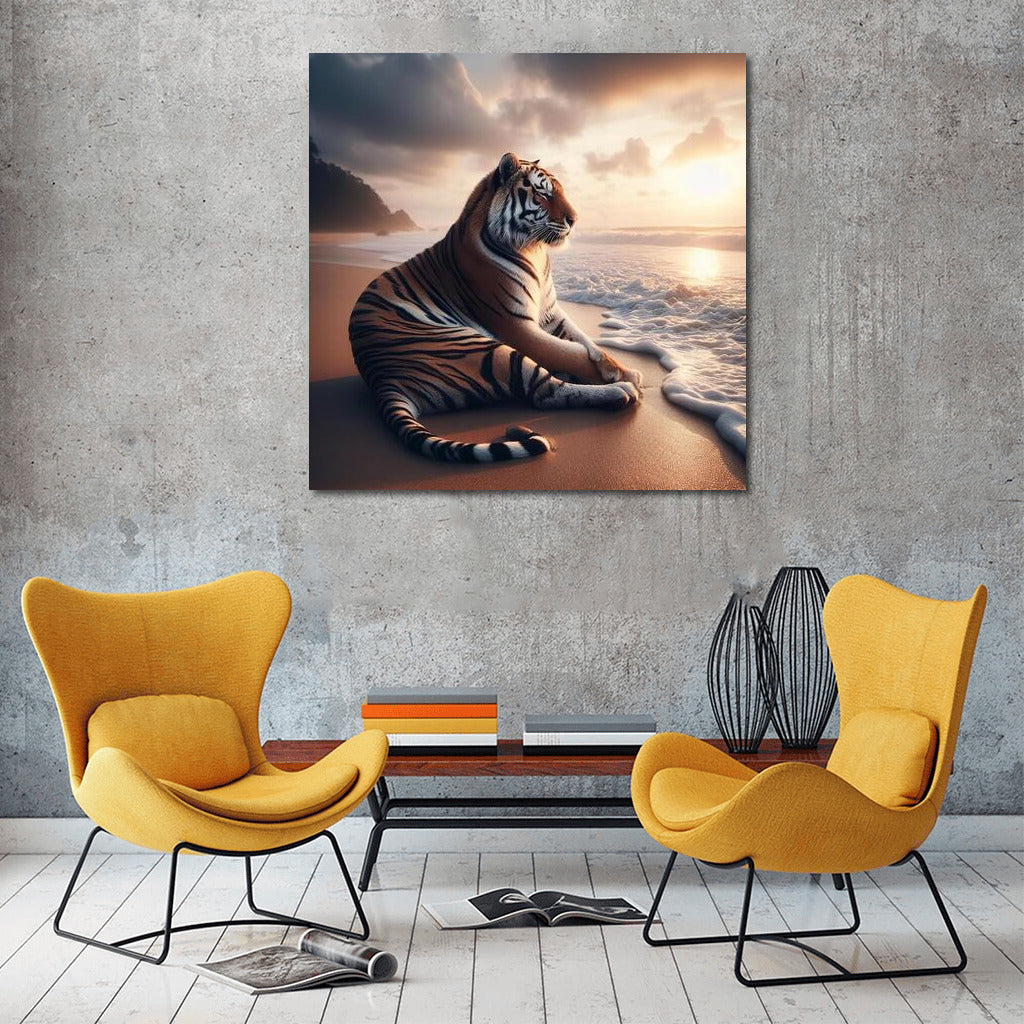 Tiger Meditation on the Beach: Peace and Strength in the Interior