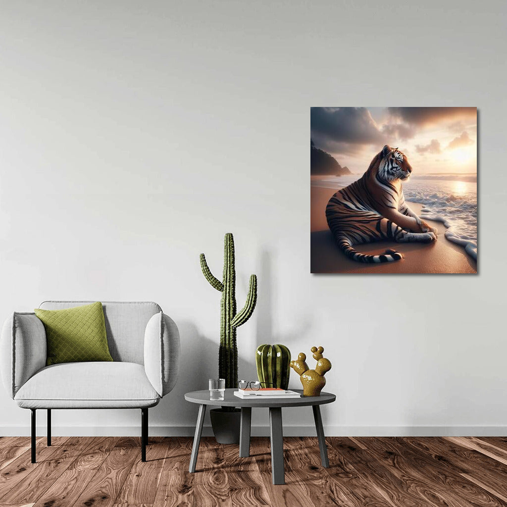 Tiger Meditation on the Beach: Peace and Strength in the Interior