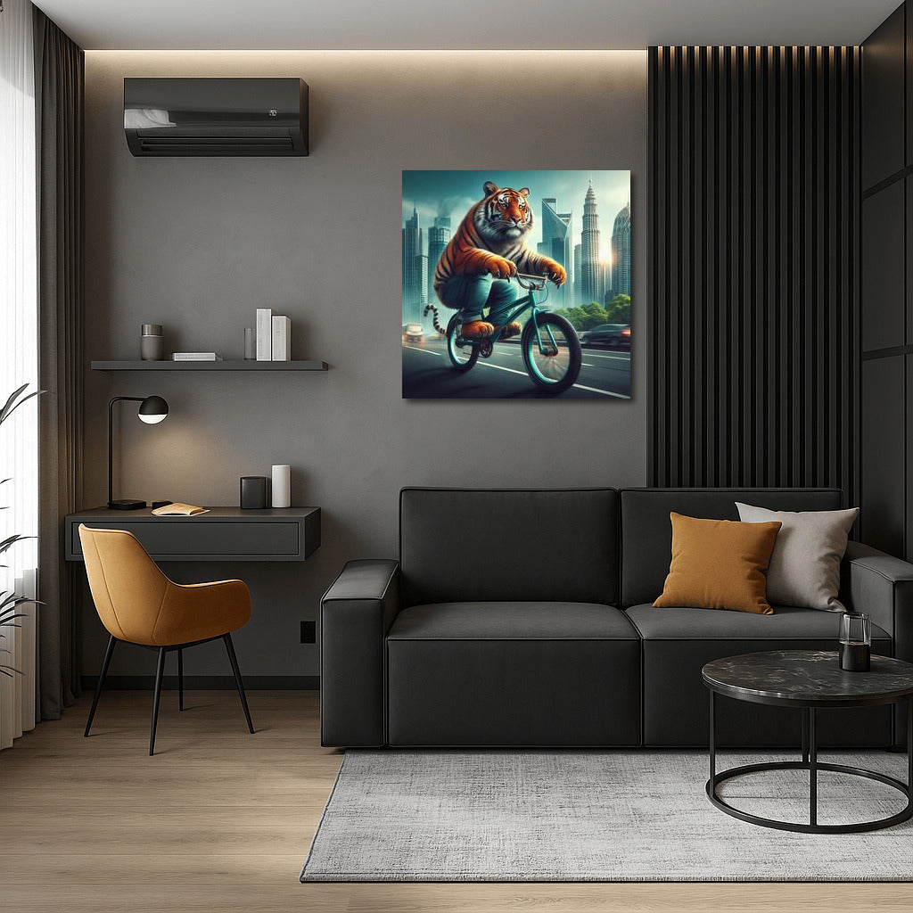 Tiger on a Bike: Cityscape in Motion