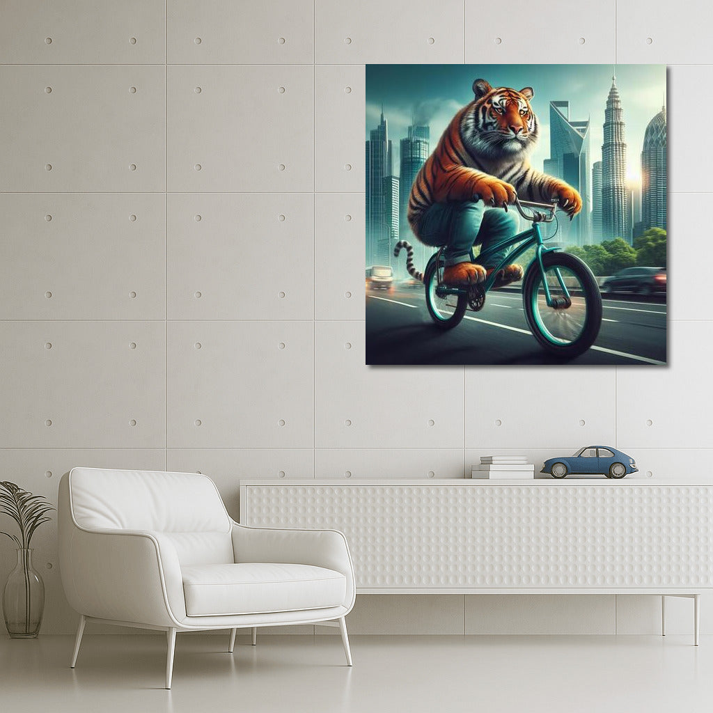 Tiger on a Bike: Cityscape in Motion