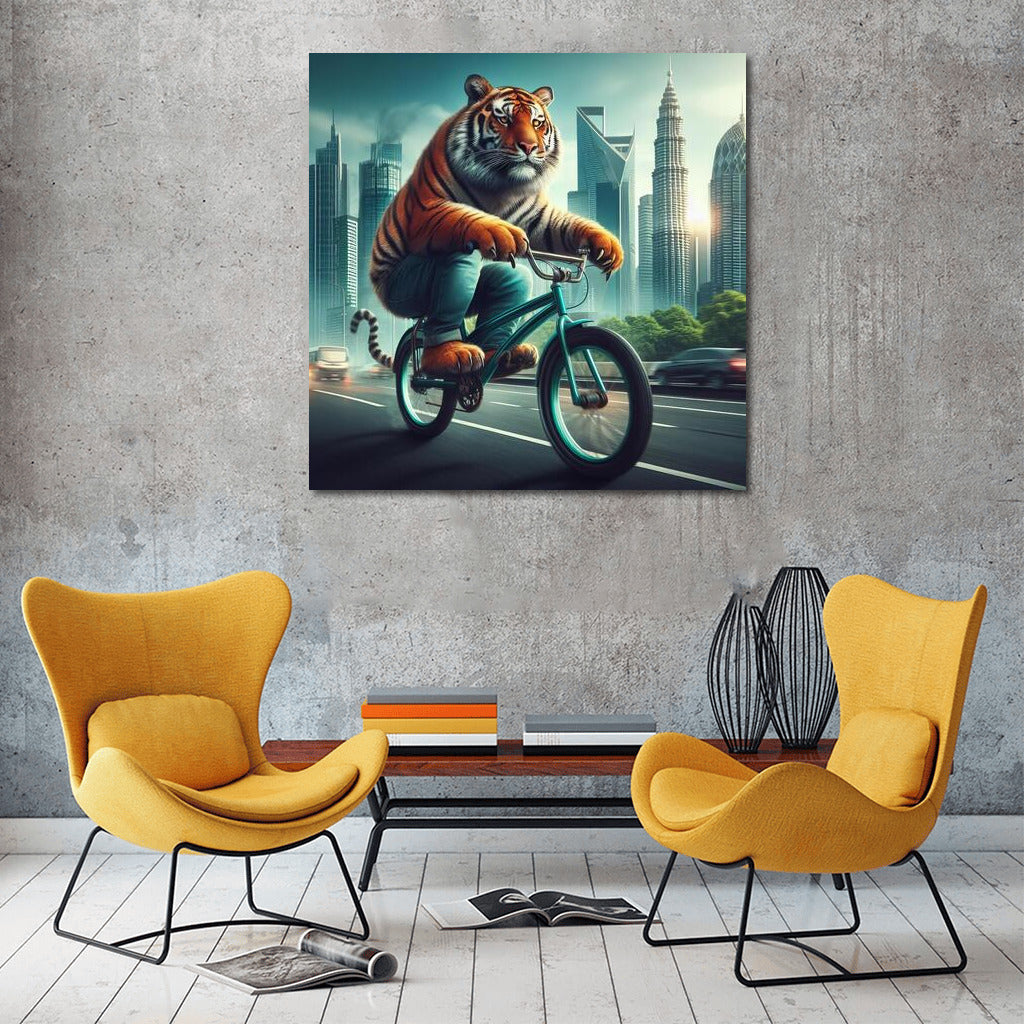 Tiger on a Bike: Cityscape in Motion