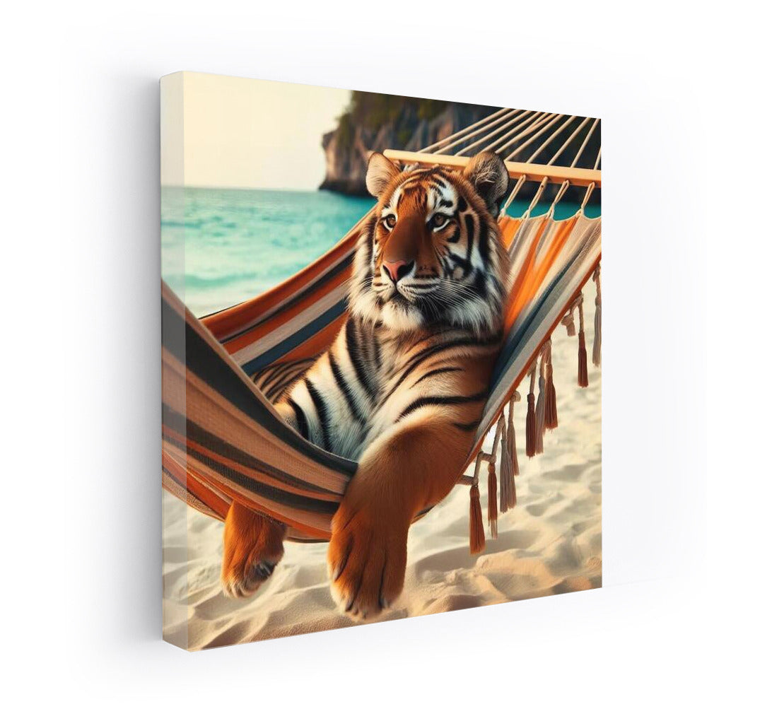 Tiger in a Hammock on the Beach: Exotic Relaxation