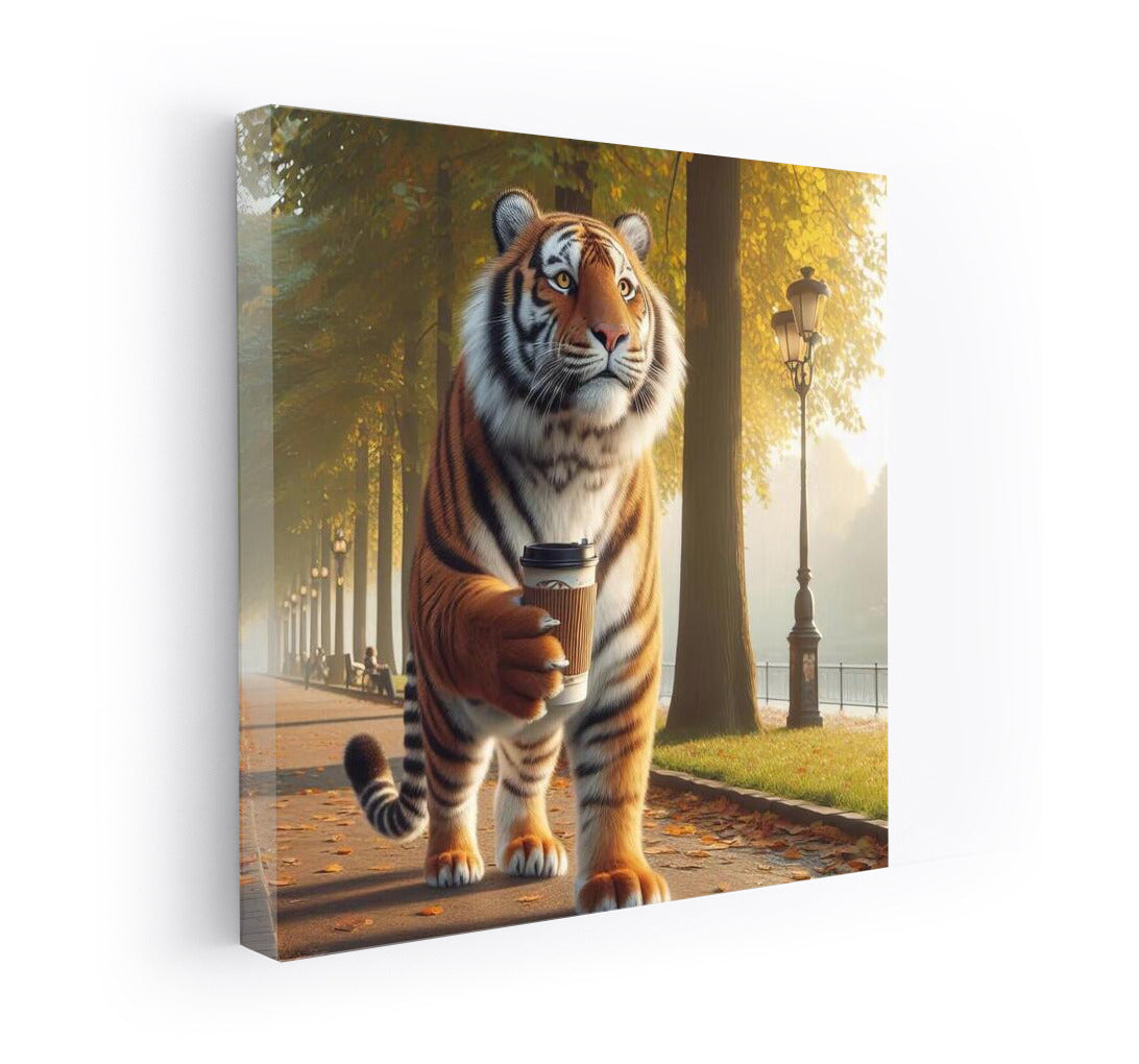 Tiger with Coffee in the Park: Unique Charm for the Interior