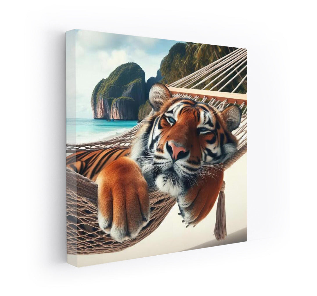 Tiger in a Hammock on the Beach: Exotic Vacation for the Interior