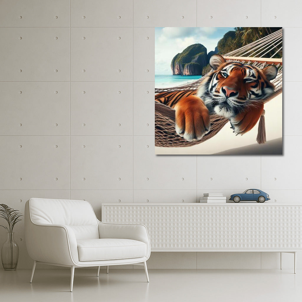Tiger in a Hammock on the Beach: Exotic Vacation for the Interior